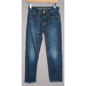 American Eagle Jeans Mens 26 x 28 Denim Preppy Straight Slim Cotton Dark‎ Wash
